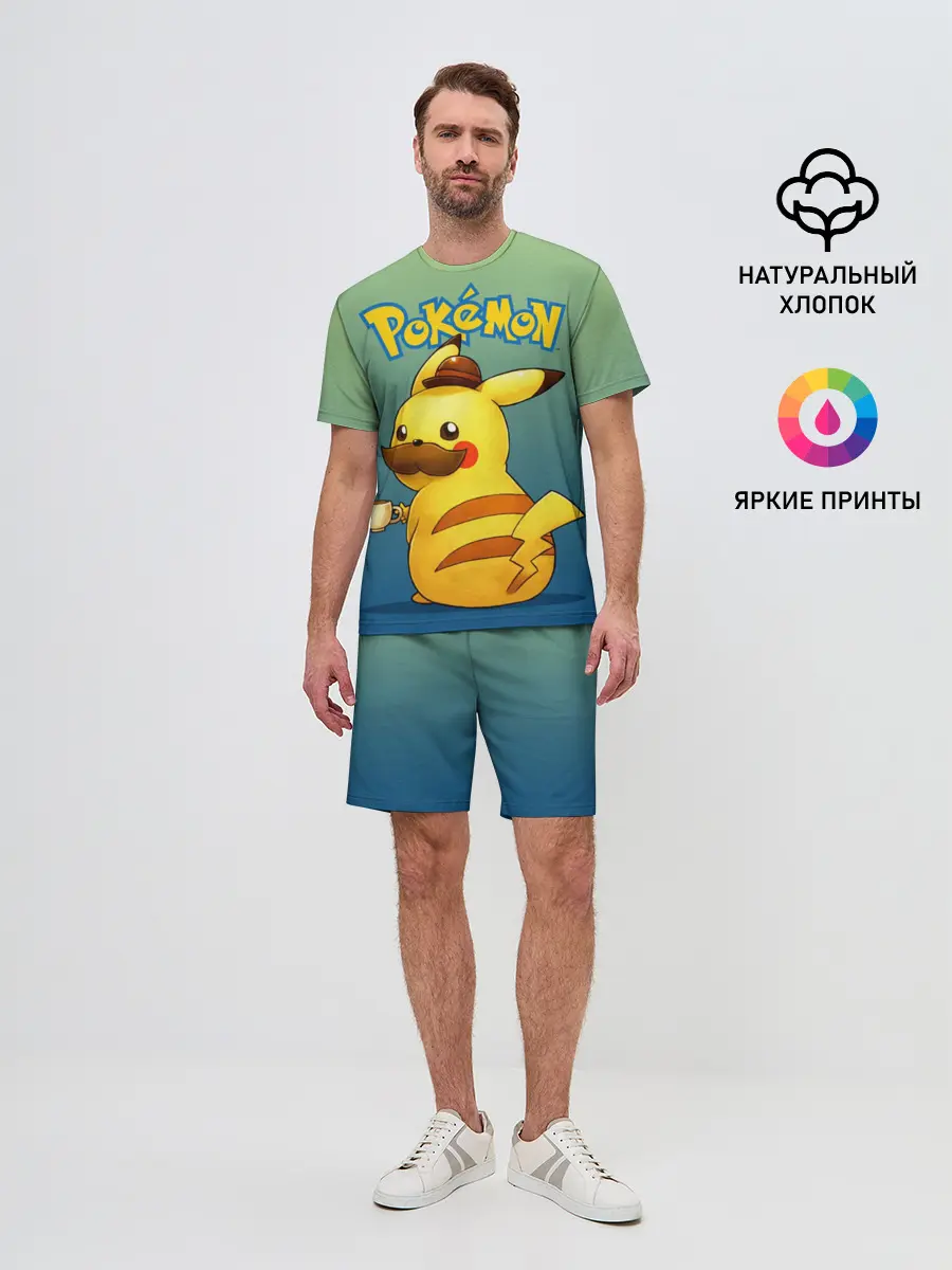 Мужской костюм с шортами / Детектив Пикачу покемон