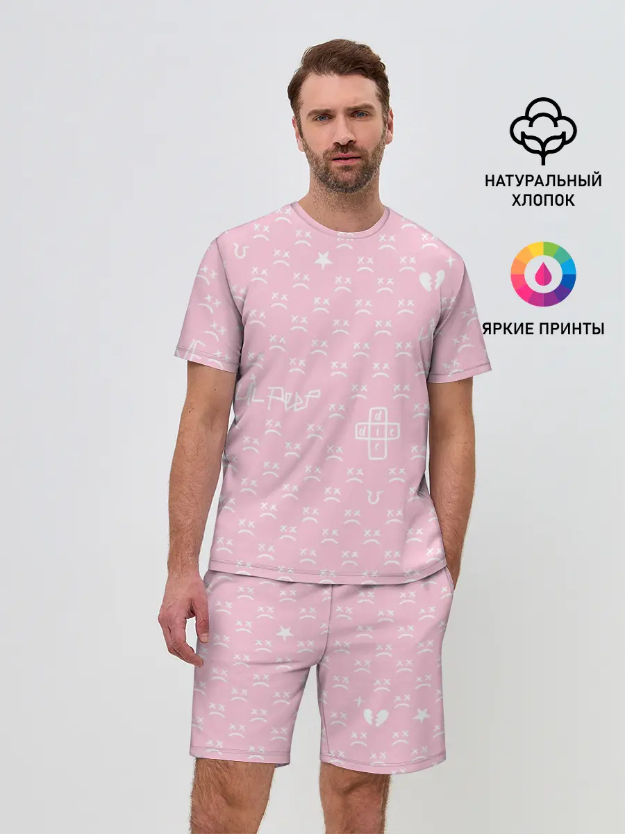 Мужской костюм с шортами / Lil Peep pink pattern