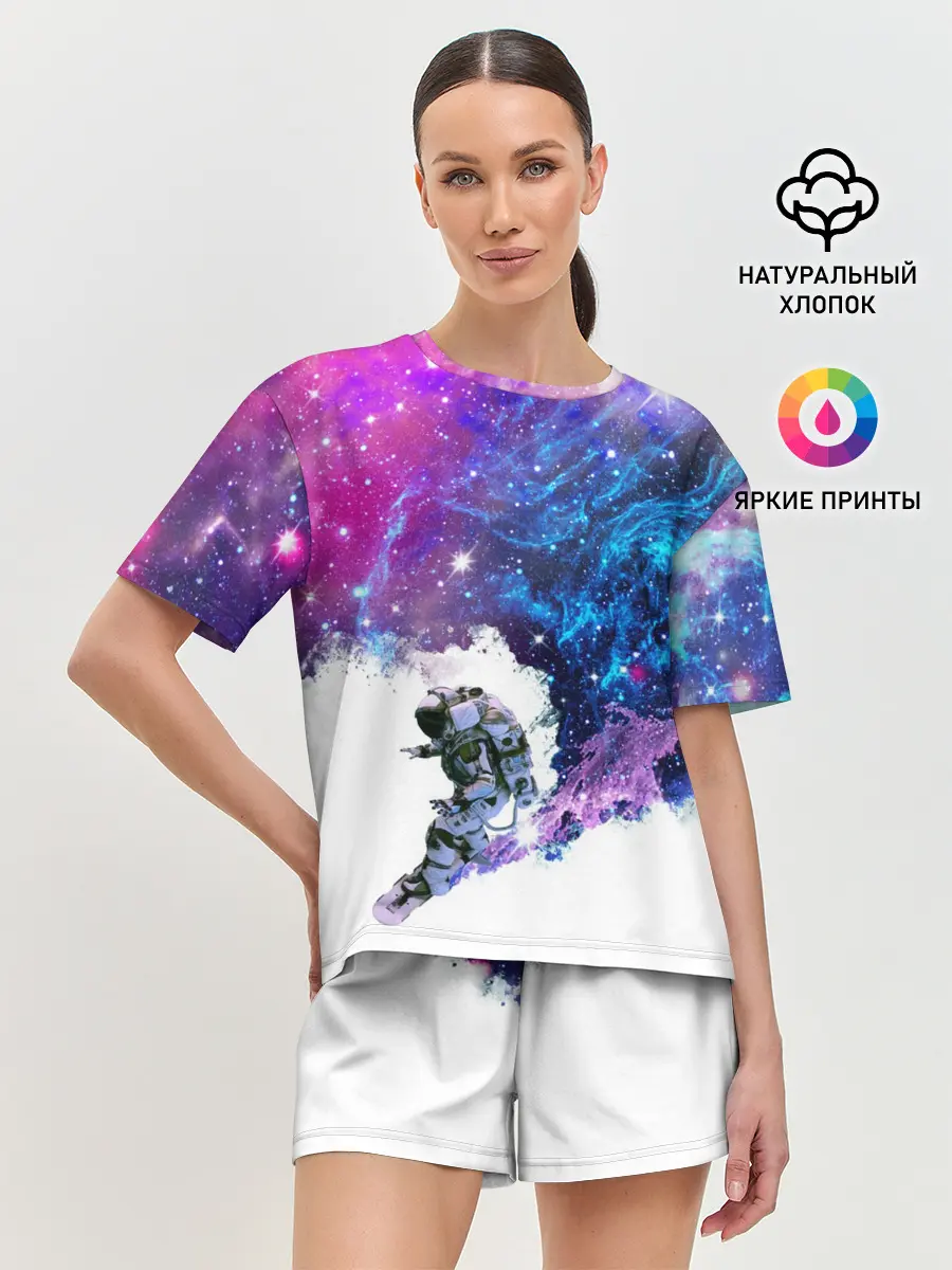 Женская пижама с шортами / Космический сноуборд