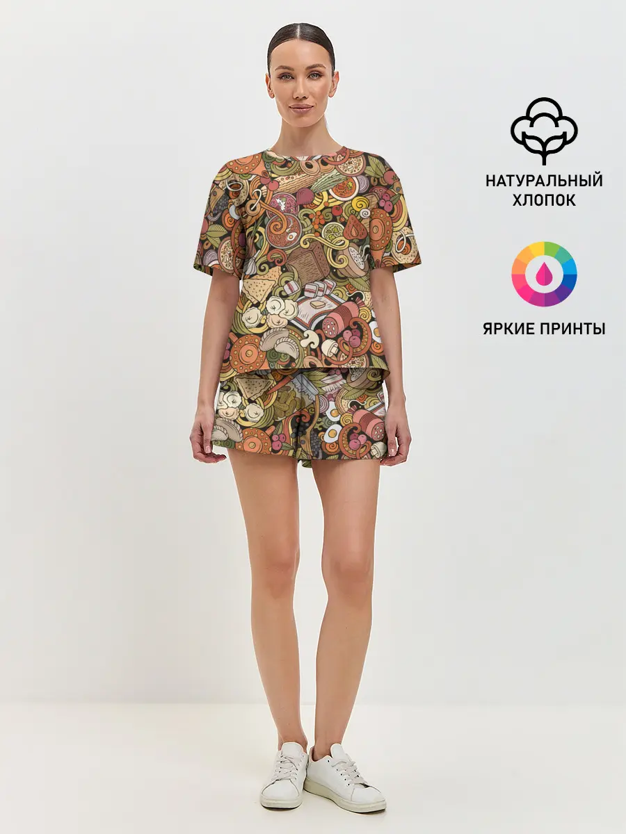 Женская пижама с шортами / Русская еда