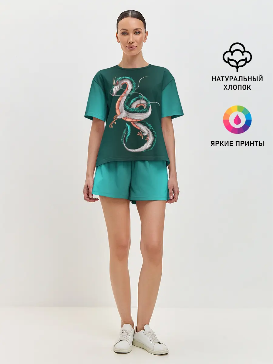 Женская пижама с шортами / Дракон Хаку зеленый градиент