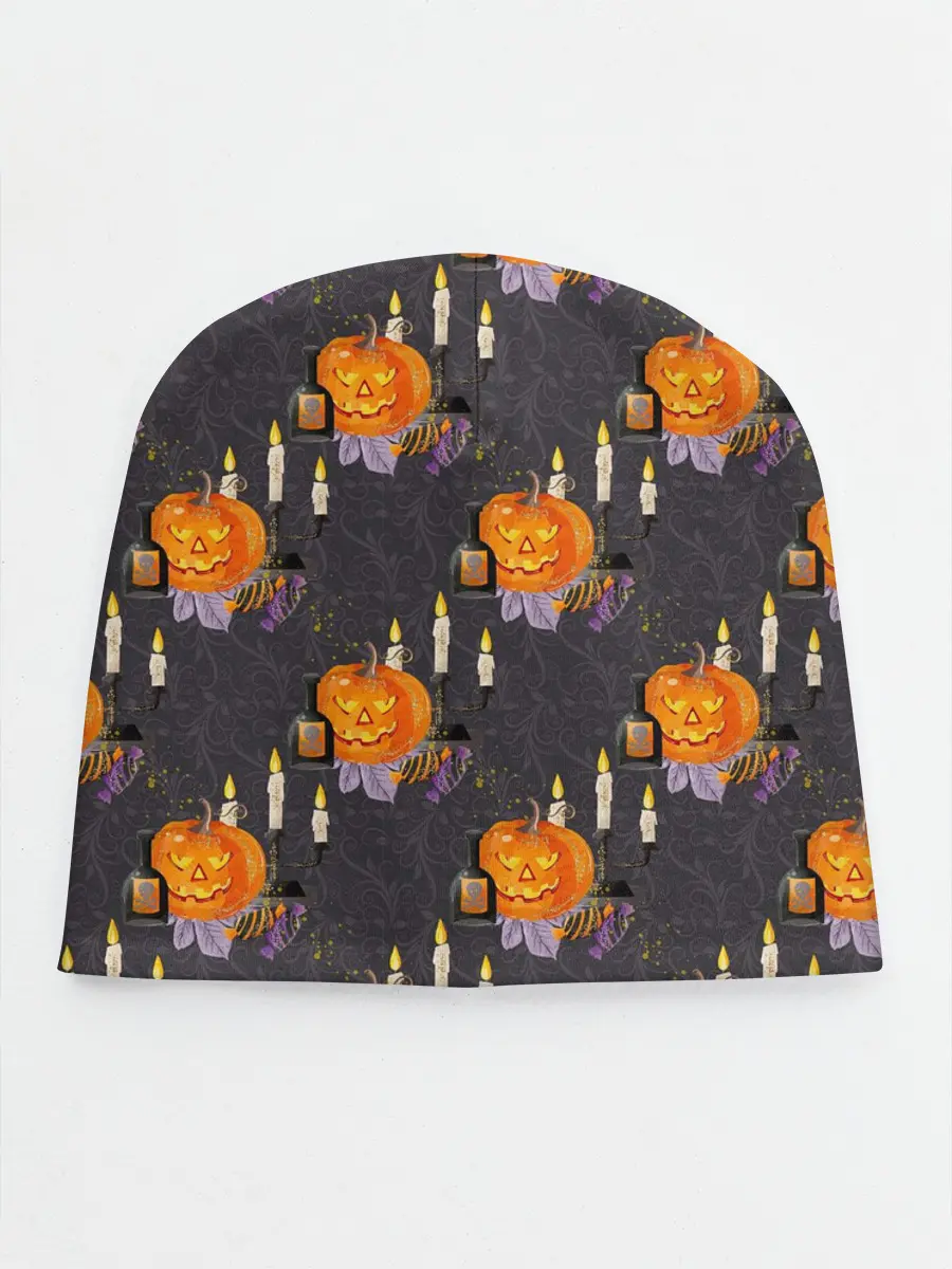 Детская шапка / Хэллоуин - тыквы и свечи