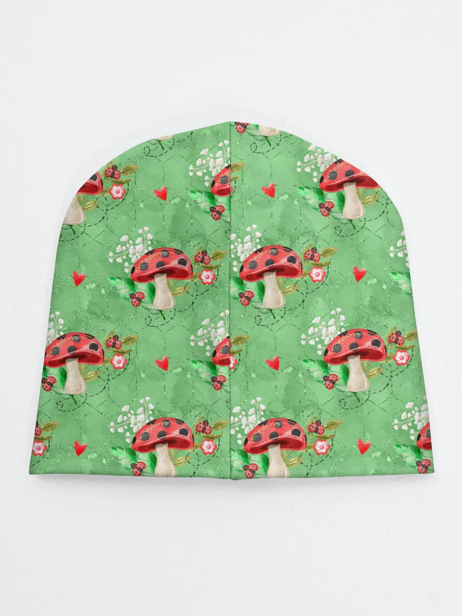 Детская шапка / Грибы Мухоморы паттерн