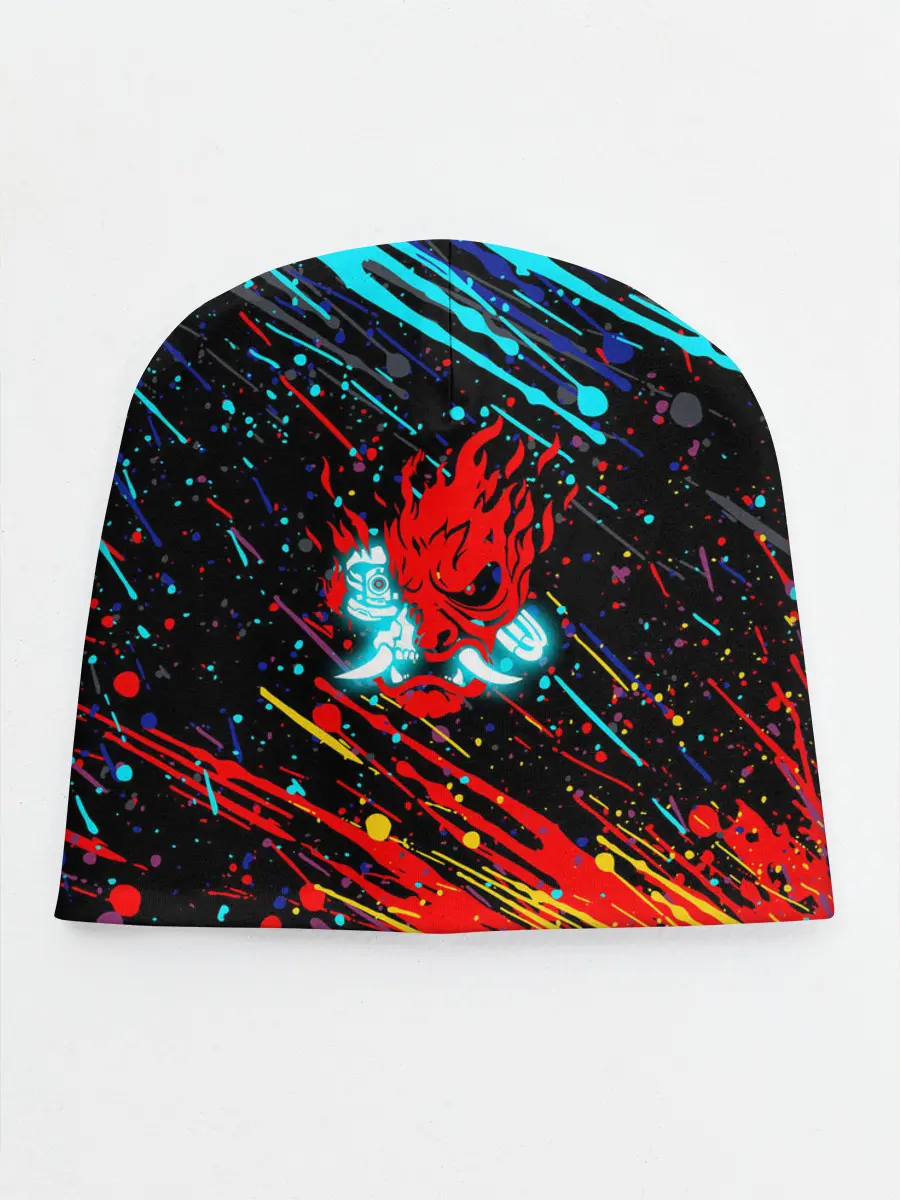 Детская шапка / Cyberpunk 2077 Цветные брызги.