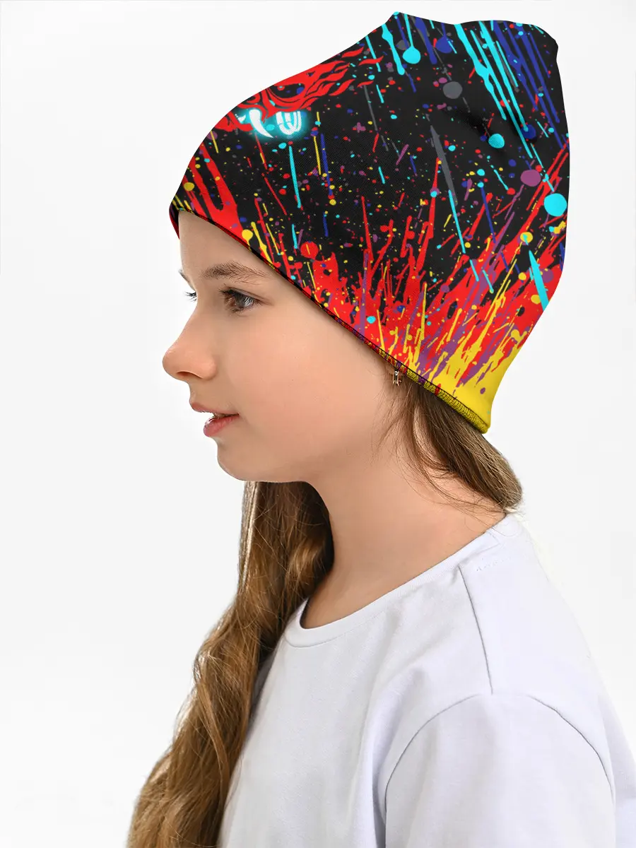 Детская шапка / Cyberpunk 2077 Цветные брызги.