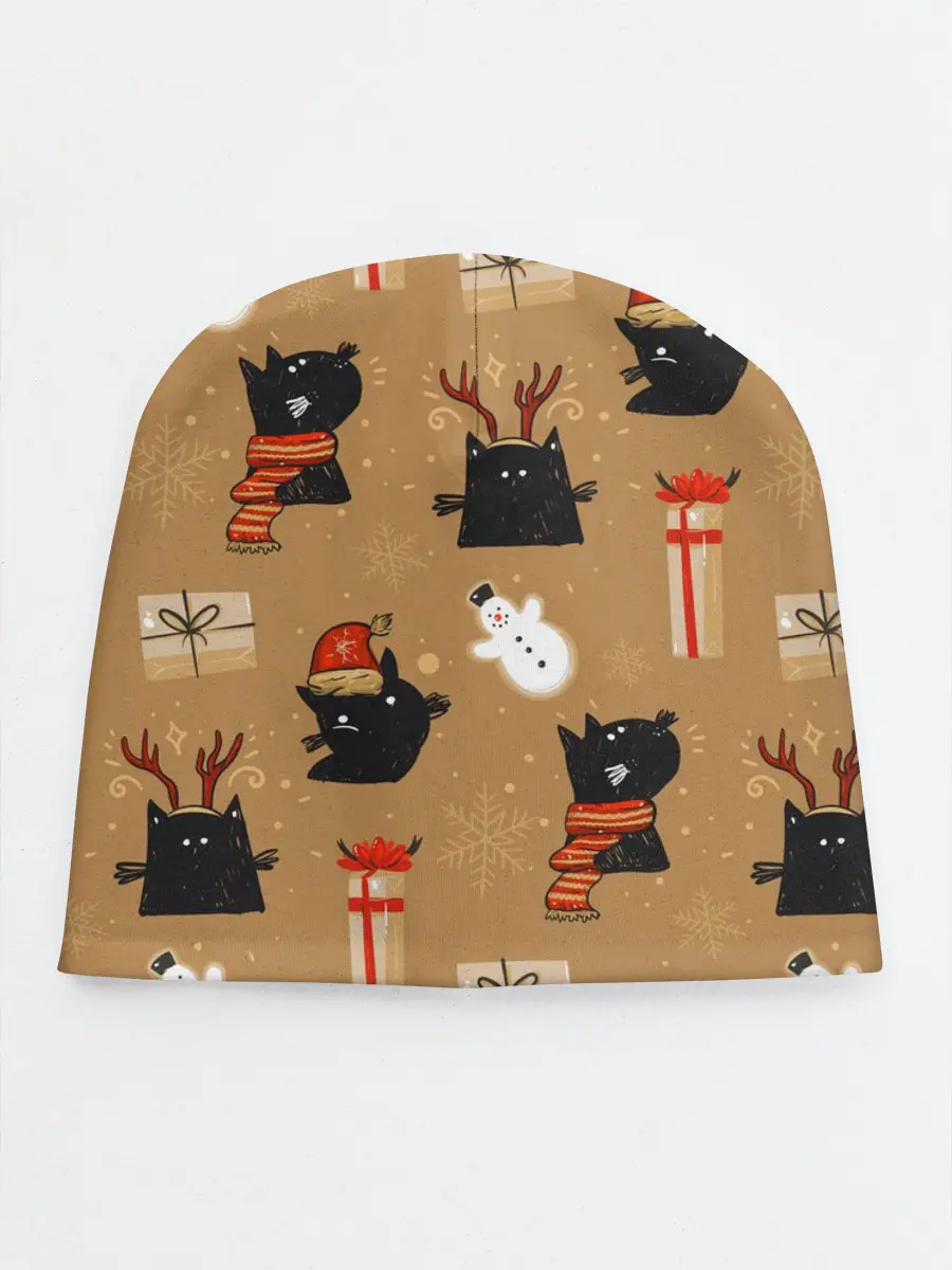 Детская шапка / Черные новогодние коты