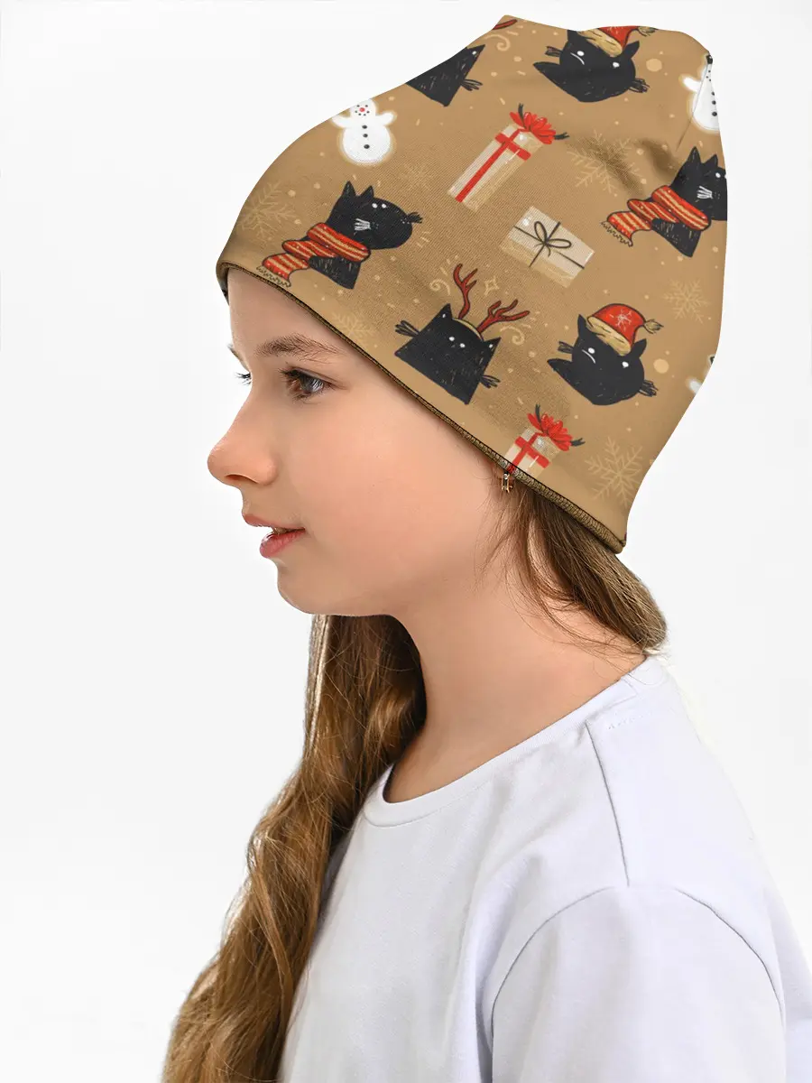 Детская шапка / Черные новогодние коты