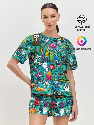 Женская пижама с шортами / стикербомбинг