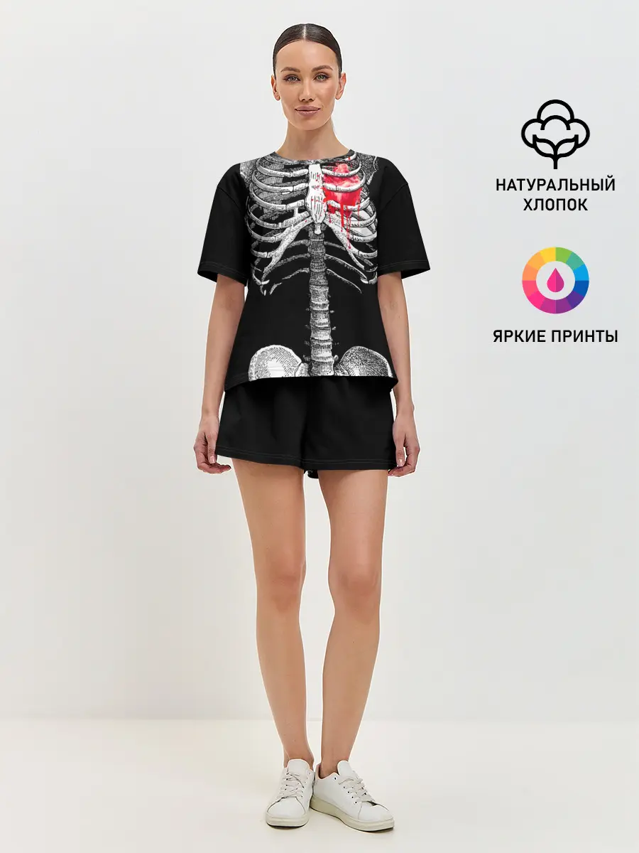 Женская пижама с шортами / Скелет с сердцем