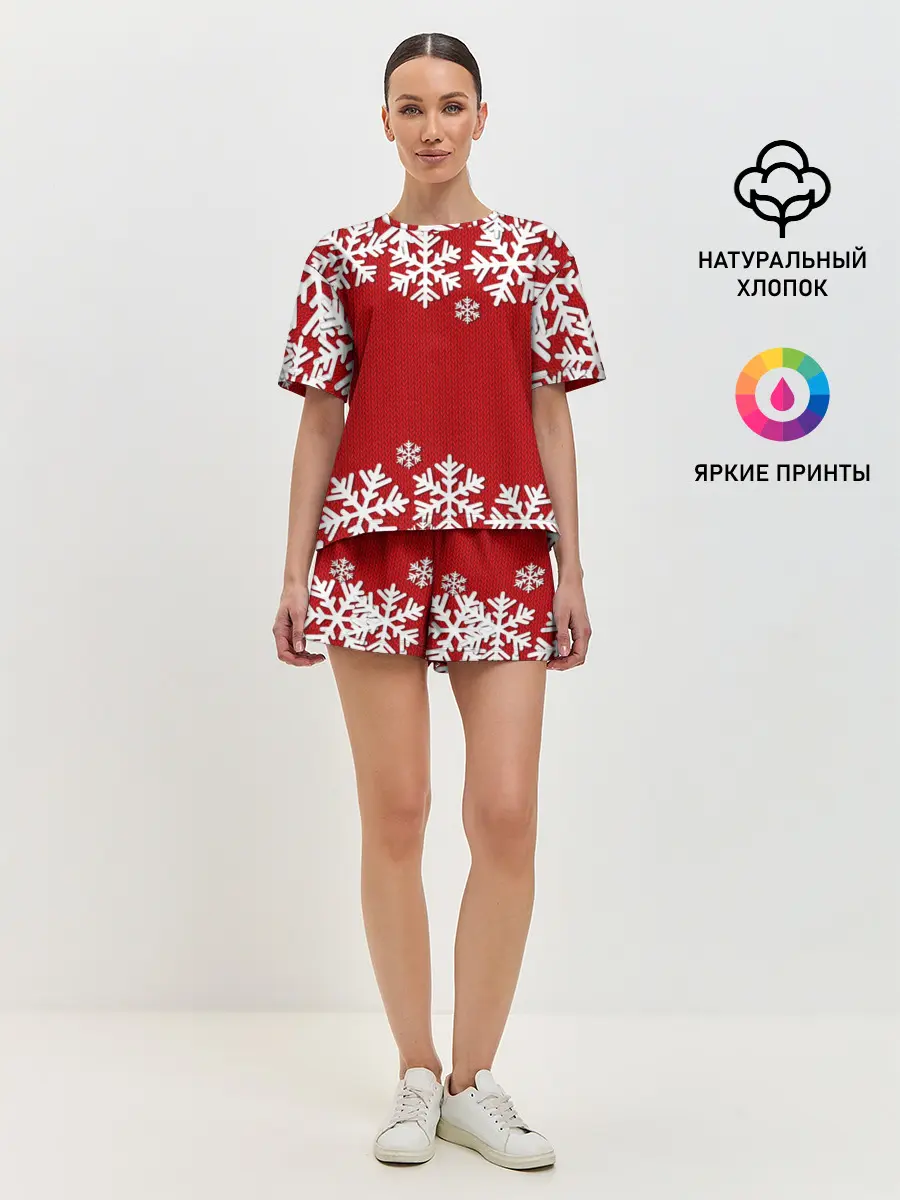 Женская пижама с шортами / Снежинки