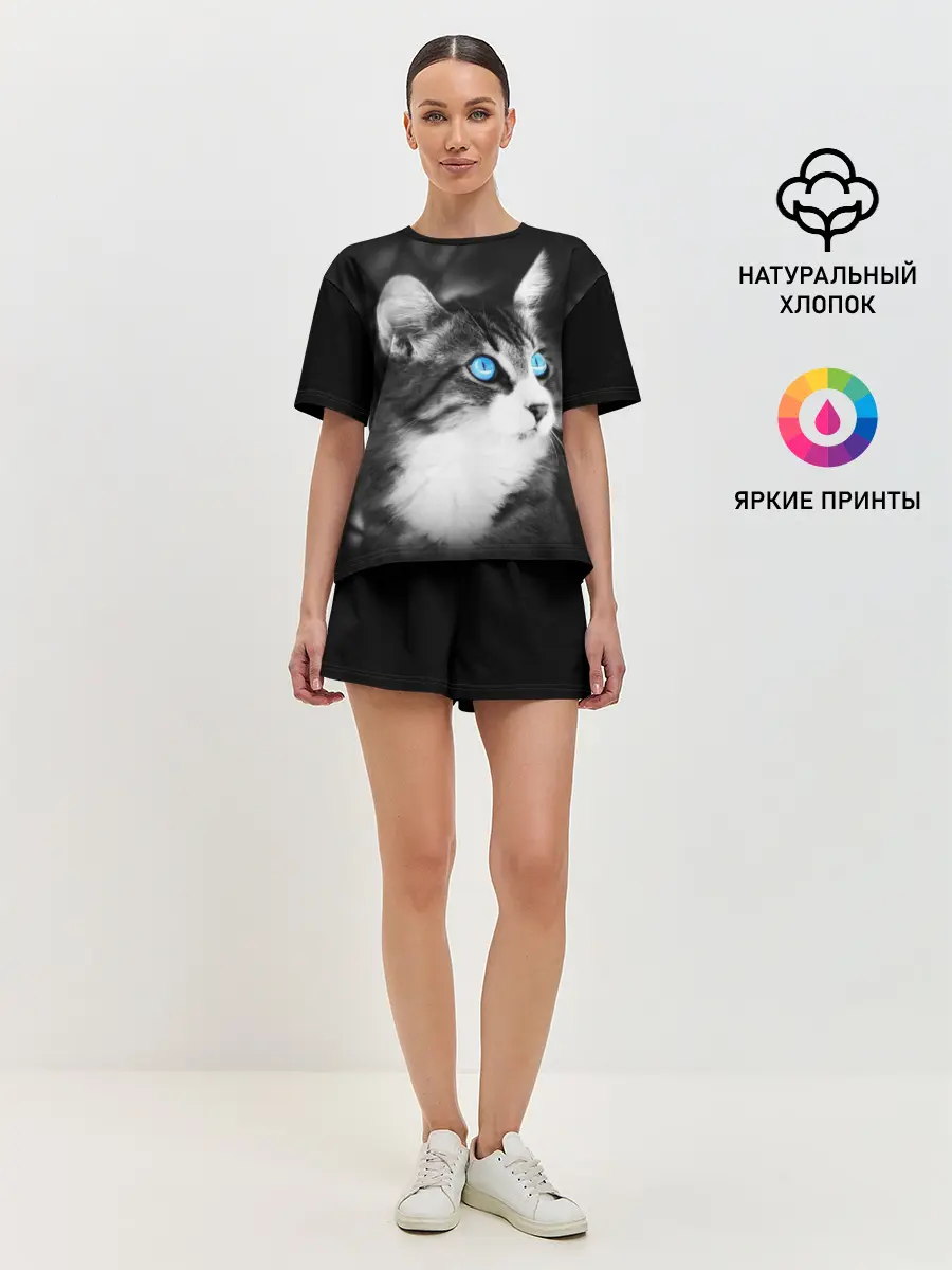 Женская пижама с шортами / Кот