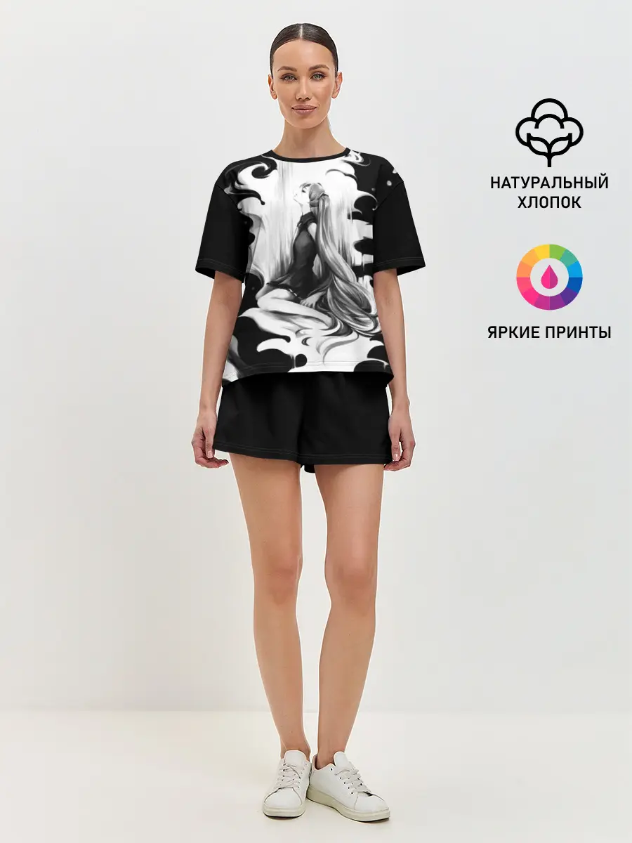 Женская пижама с шортами / Черно-белая Мику Хацунэ