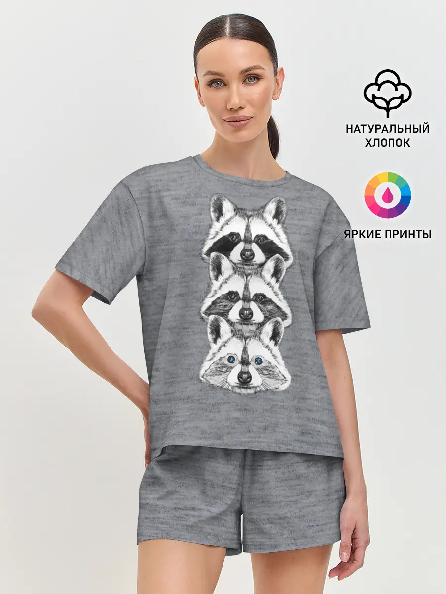 Женская пижама с шортами / Еноты