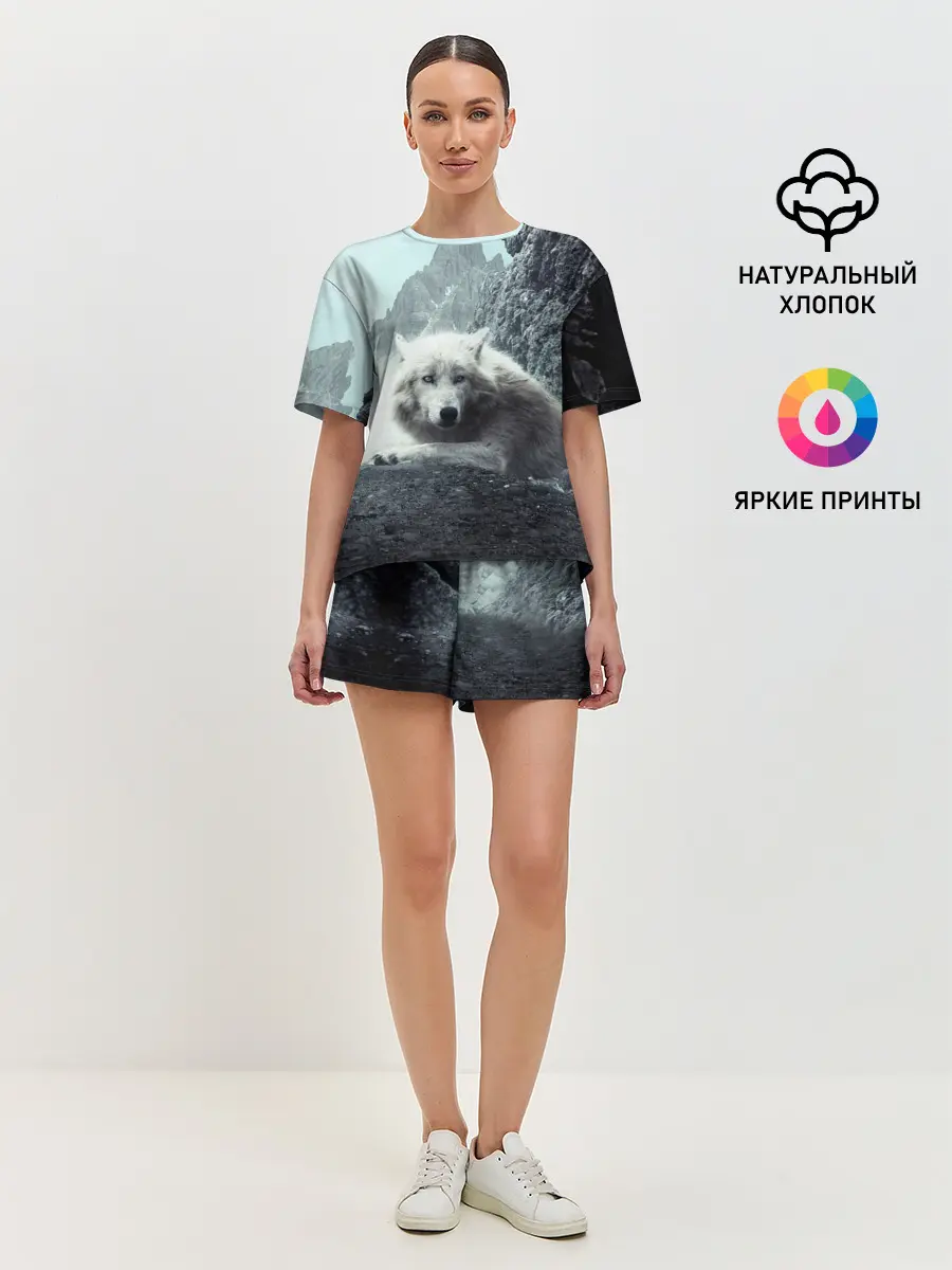 Женская пижама с шортами / Волк в горах