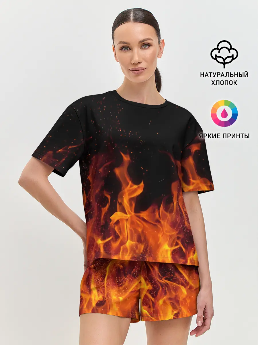 Женская пижама с шортами / Огонь с искрами