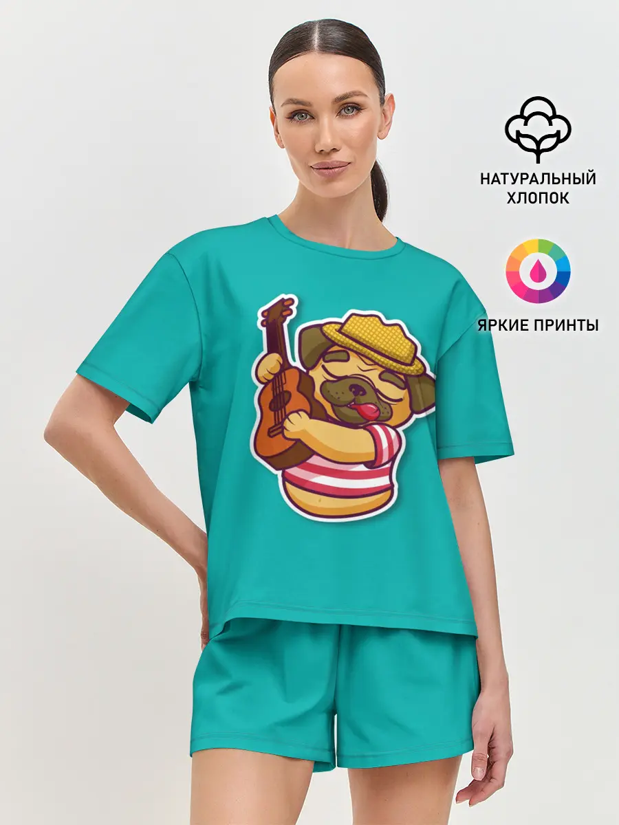 Женская пижама с шортами / Мопс музыкант