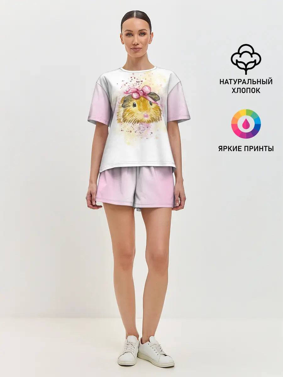 Женская пижама с шортами / Морская свинка акварелью