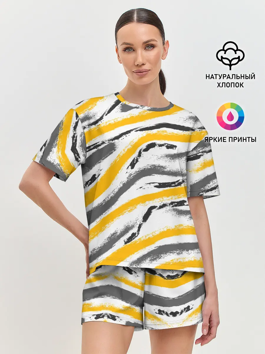 Женская пижама с шортами / Серый-желтый