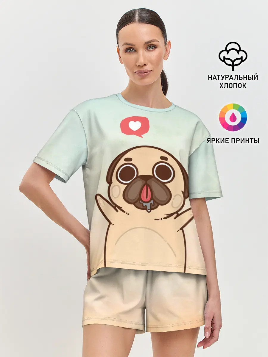 Женская пижама с шортами / Puglie Pug Like