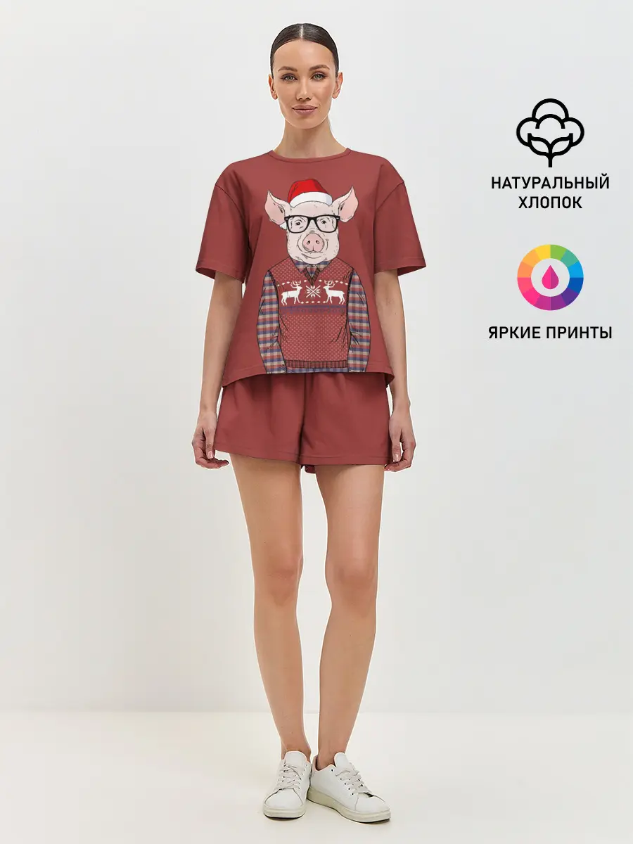 Женская пижама с шортами / New Year Pig