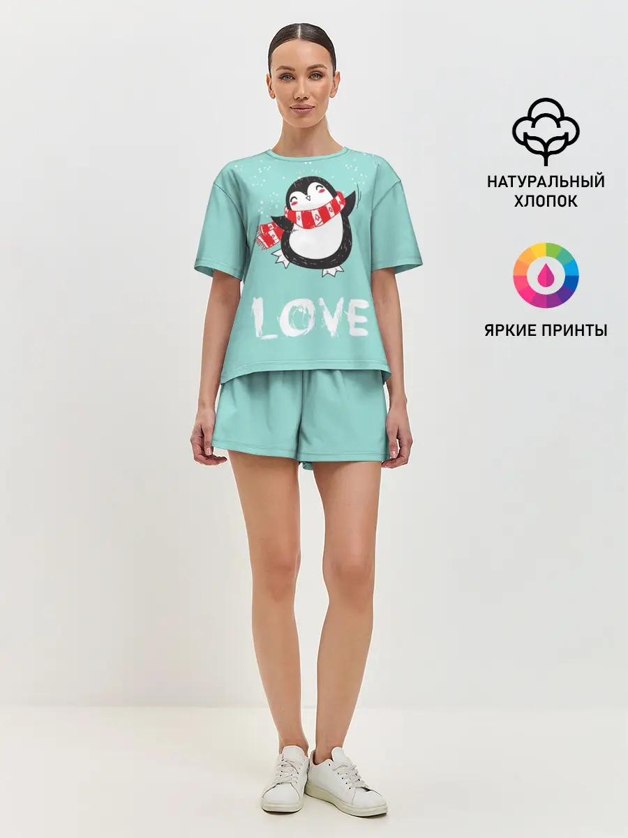 Женская пижама с шортами / Пингвин LOVE