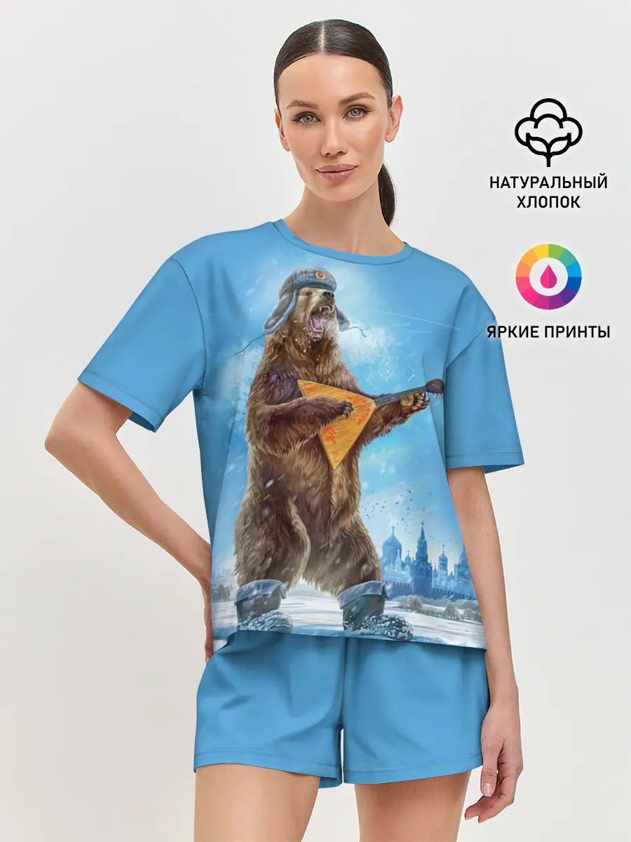 Женская пижама с шортами / Мишка с балалайкой