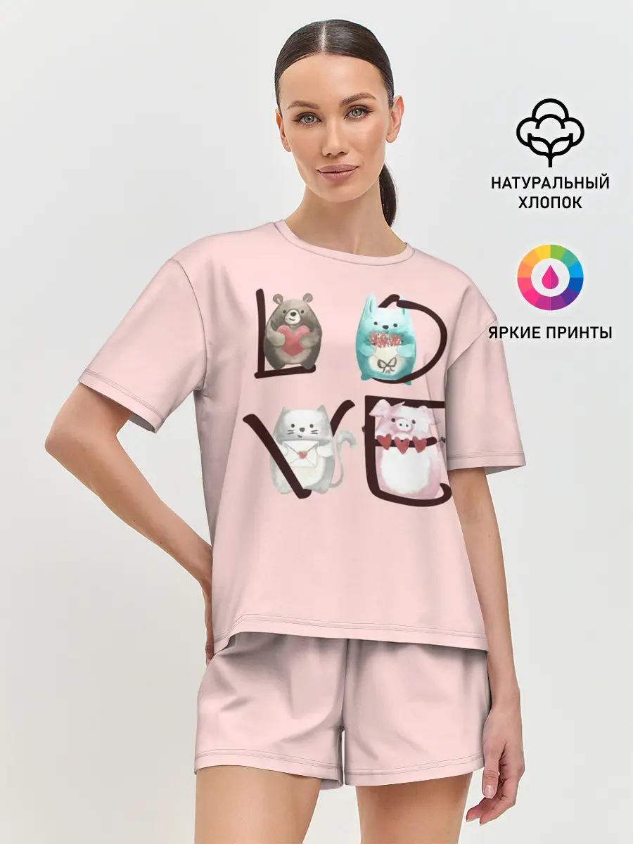 Женская пижама с шортами / LOVE зверушки
