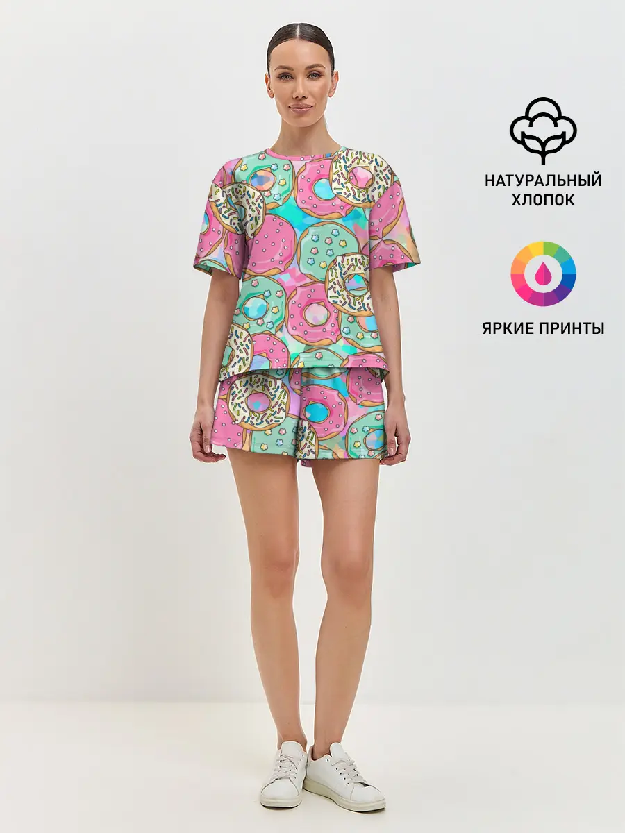 Женская пижама с шортами / Сладкие Пончики