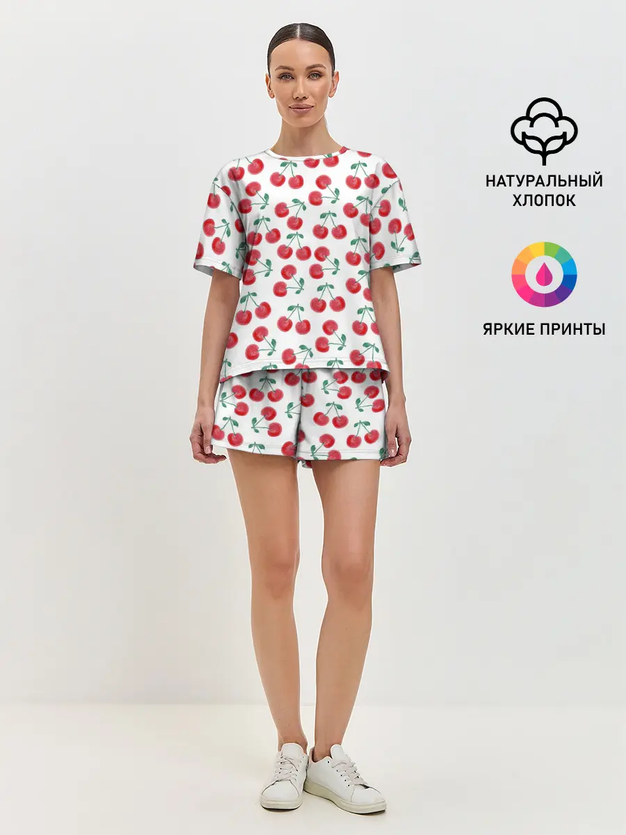 Женская пижама с шортами / Вишневое настроение