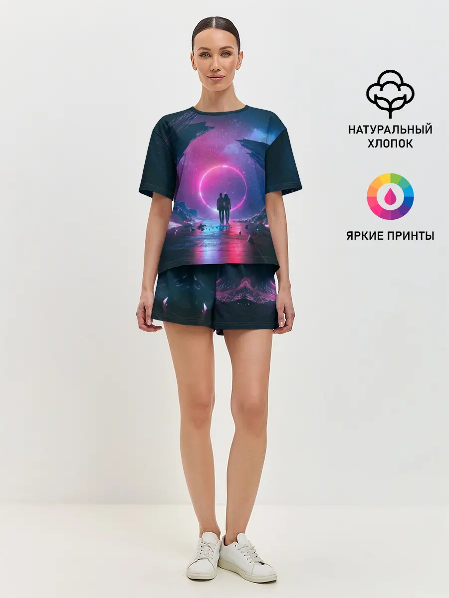 Женская пижама с шортами / Любовь в космосе