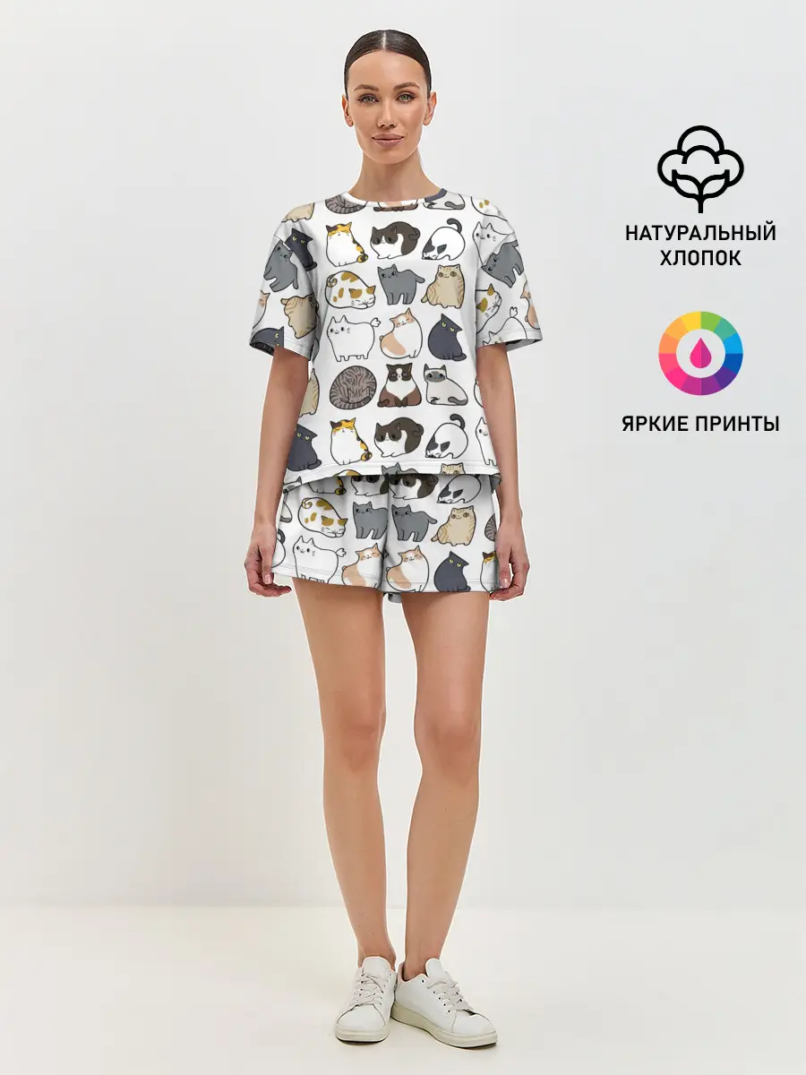 Женская пижама с шортами / Котики