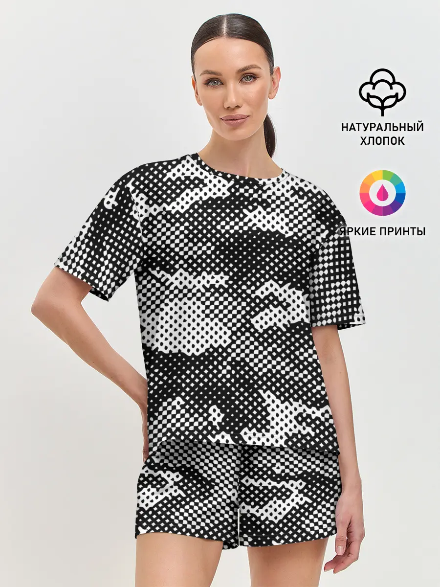 Женская пижама с шортами / Черный камуфляж
