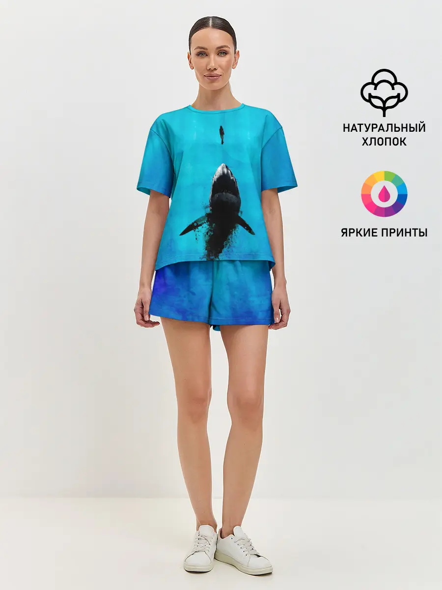 Женская пижама с шортами / Акула на охоте