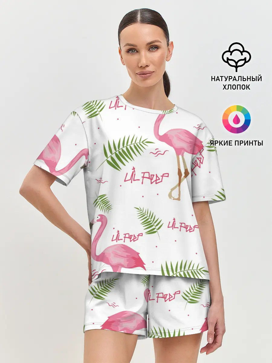 Женская пижама с шортами / Lil Peep pink flamingo