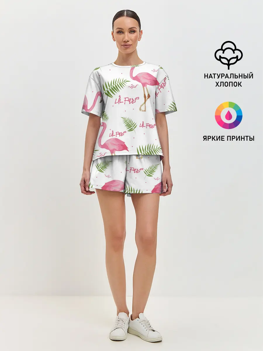 Женская пижама с шортами / Lil Peep pink flamingo
