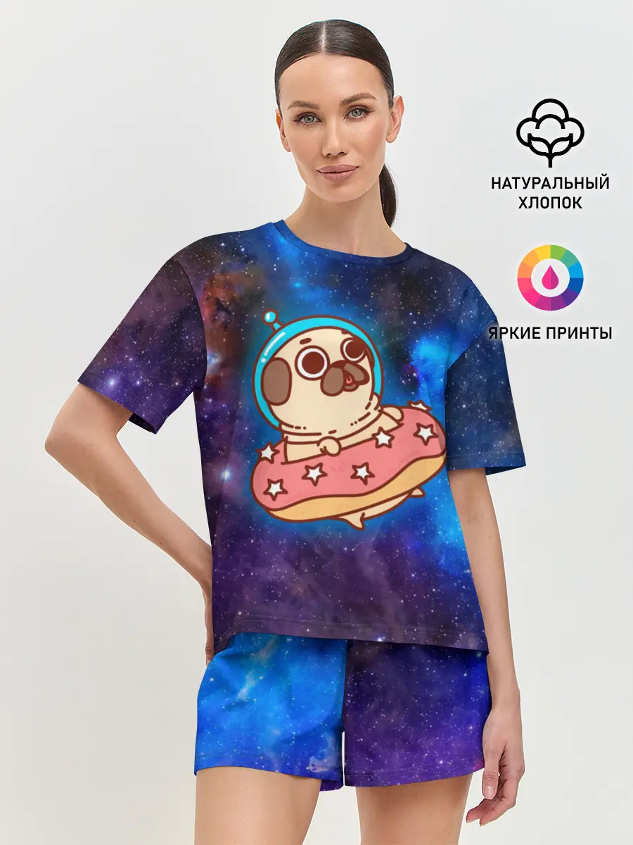 Женская пижама с шортами / Мопс Космонавт