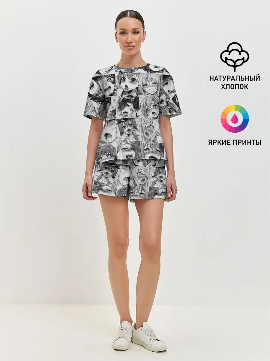 Женская пижама с шортами / такое разное АХЕГАО. монохром