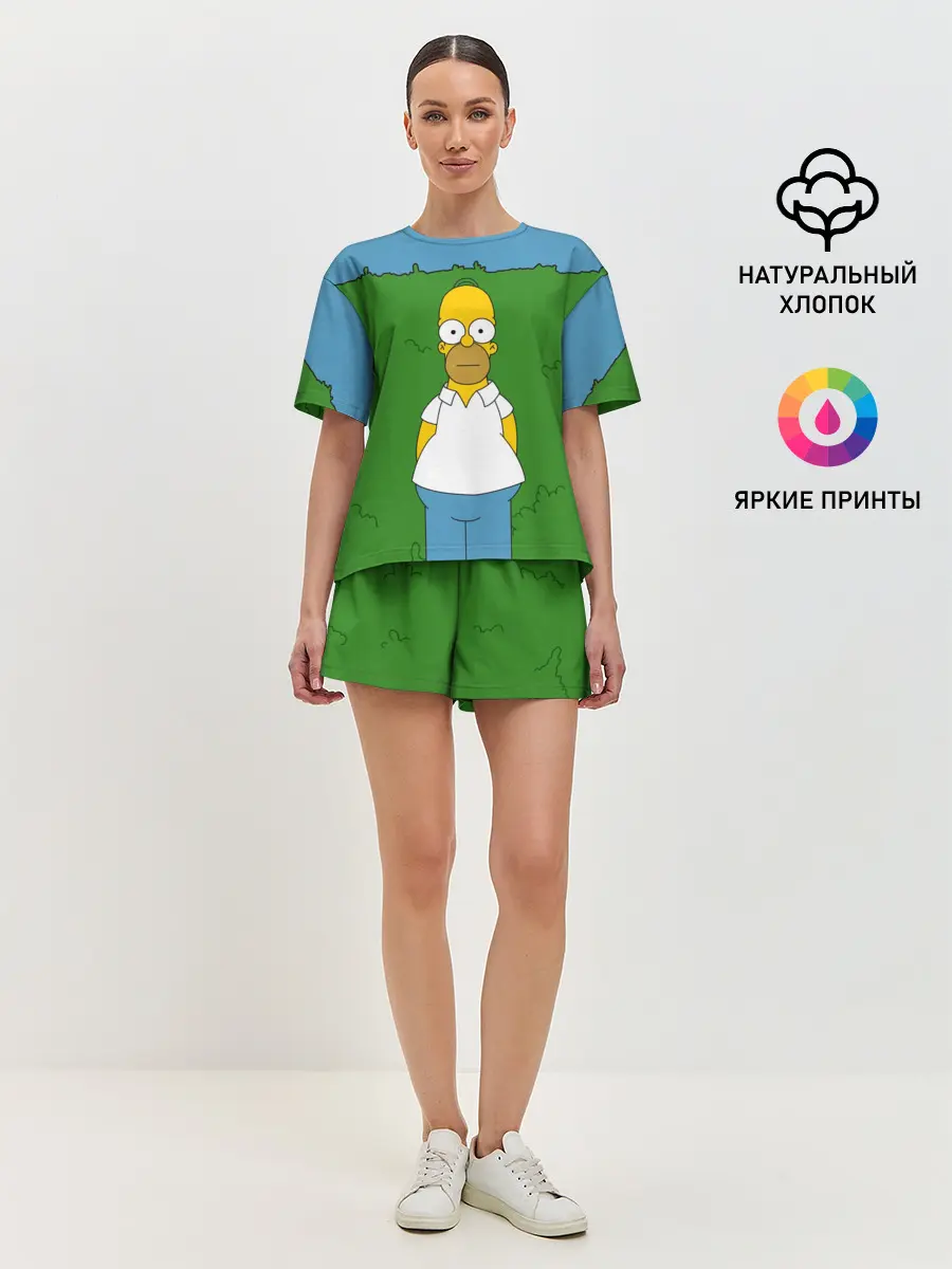 Женская пижама с шортами / Гомер Симпсон в кустах