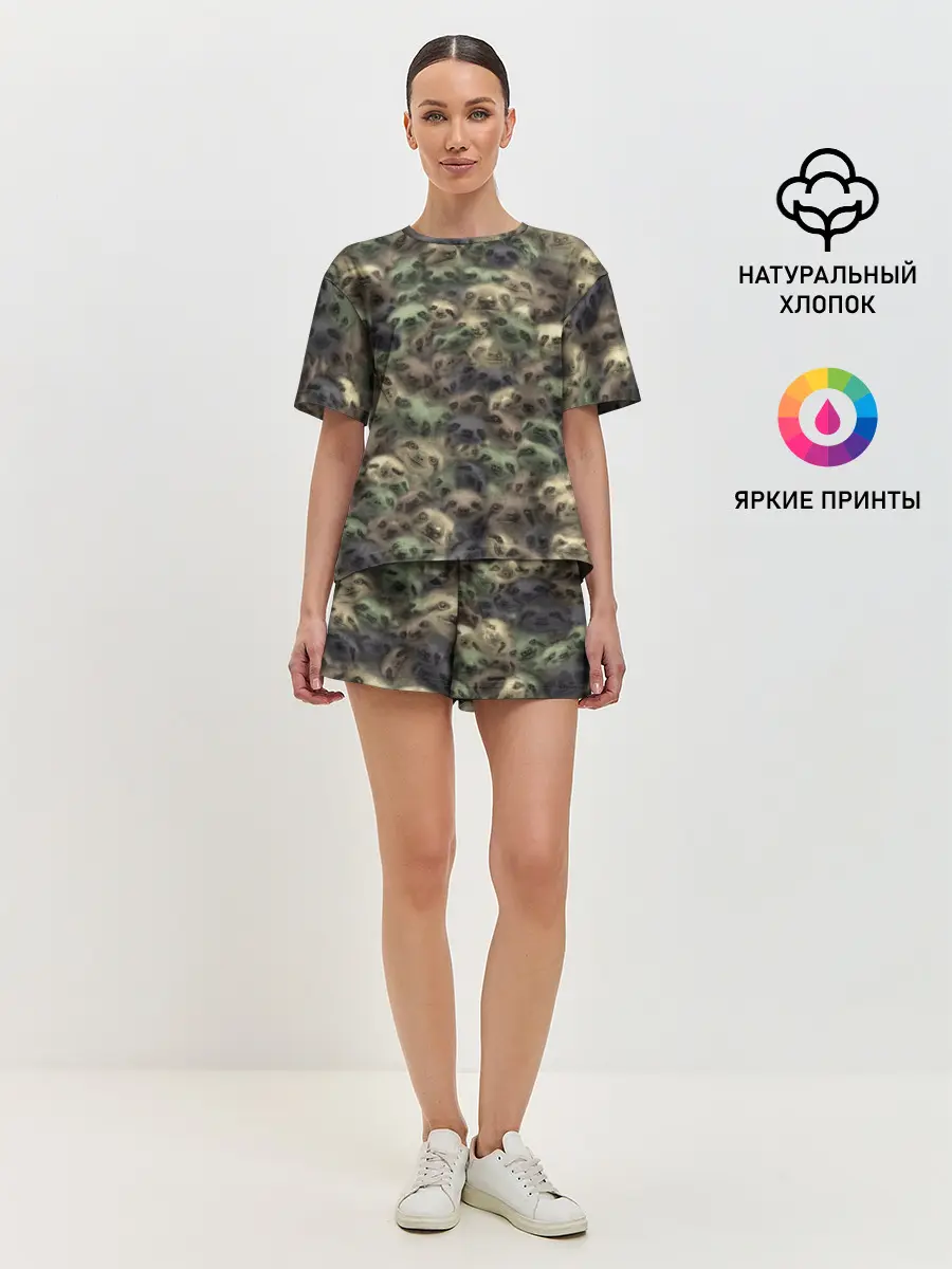 Женская пижама с шортами / Камуфляж с ленивцами