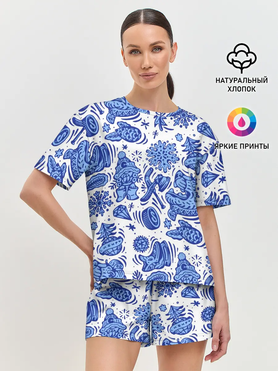 Женская пижама с шортами / Сибирская гжель