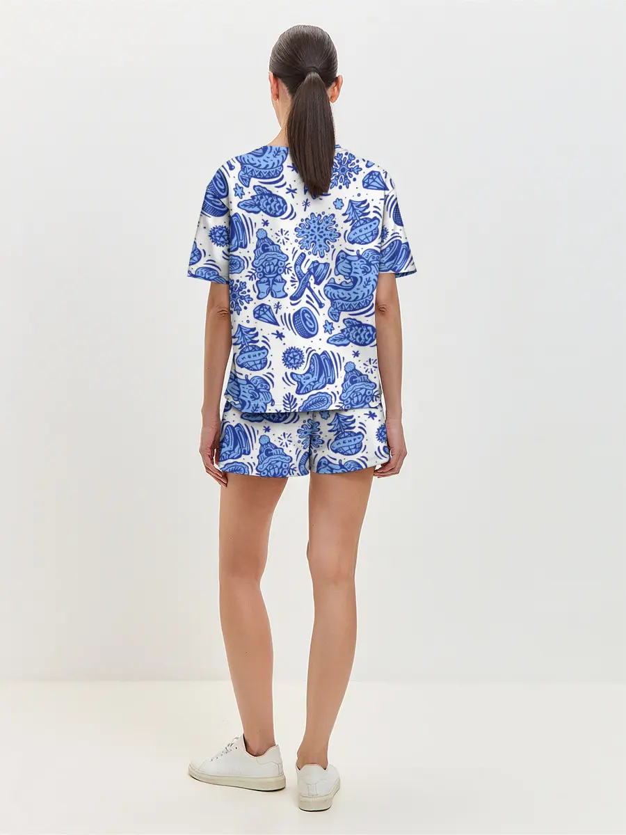 Женская пижама с шортами / Сибирская гжель