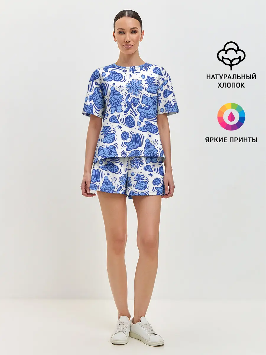 Женская пижама с шортами / Сибирская гжель