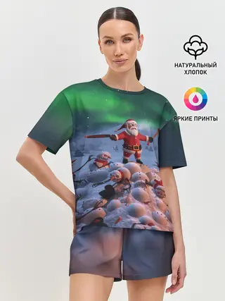 Женская пижама с шортами / Дед мороз и снеговики-зомби