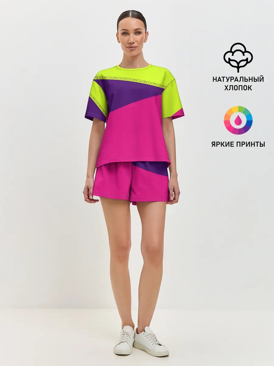 Женская пижама с шортами / Треугольники с розовым