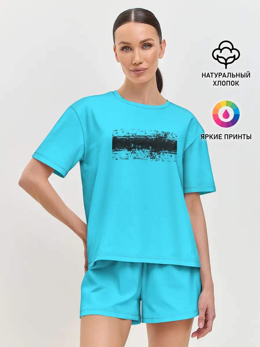 Женская пижама с шортами / Гранж голубой