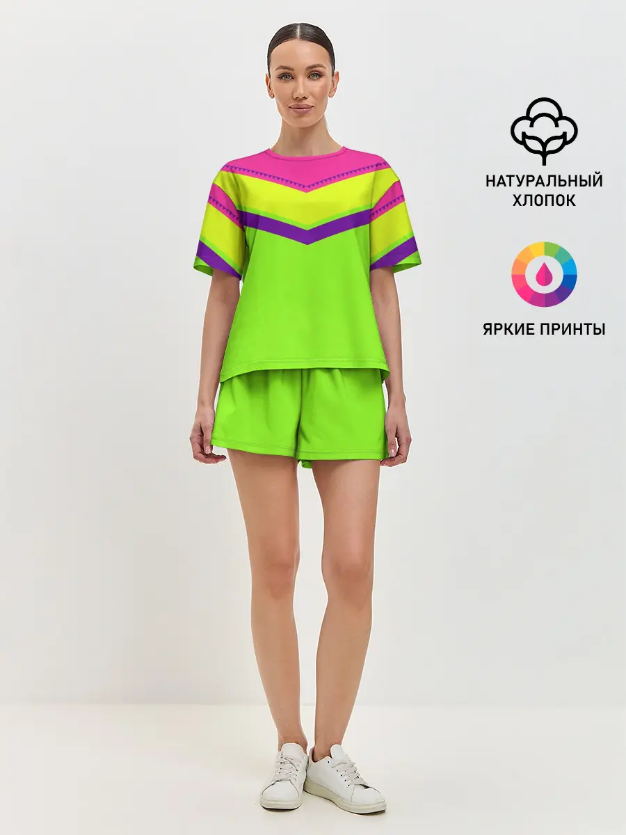 Женская пижама с шортами / Цветные треугольники_ салатовы