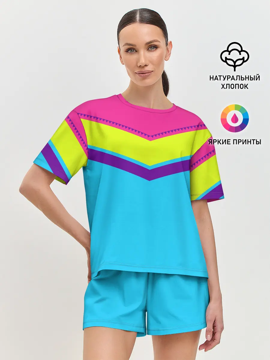 Женская пижама с шортами / Цветные треугольники_голубой