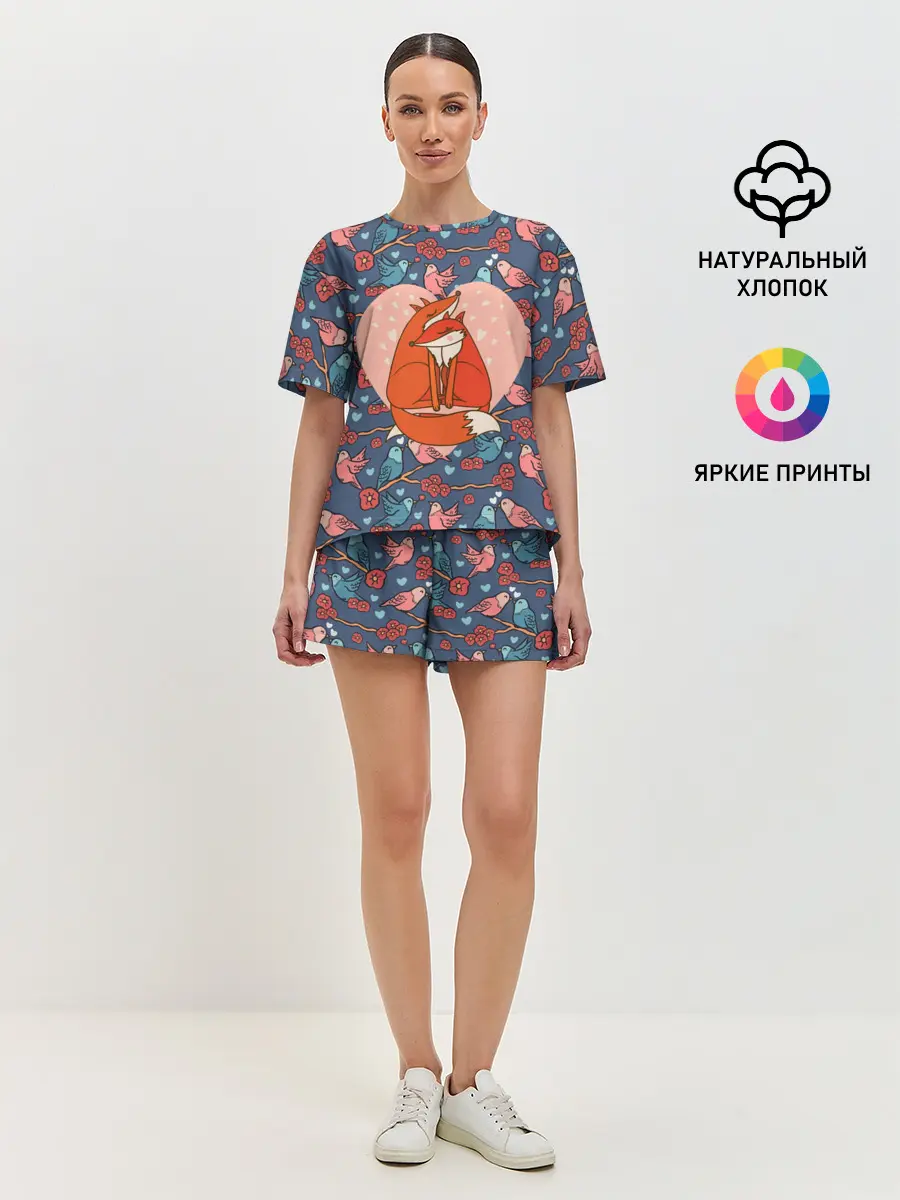 Женская пижама с шортами / Влюбленные лисички