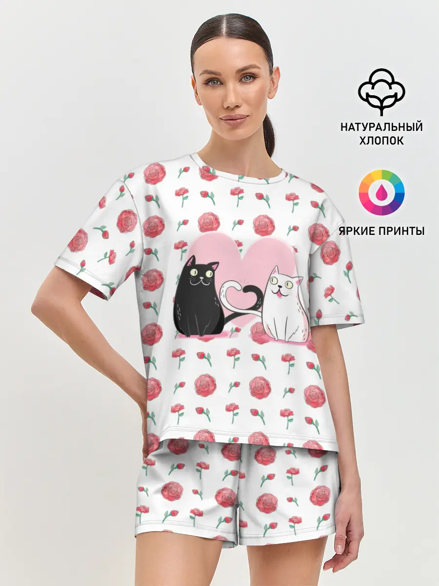 Женская пижама с шортами / Милые котики