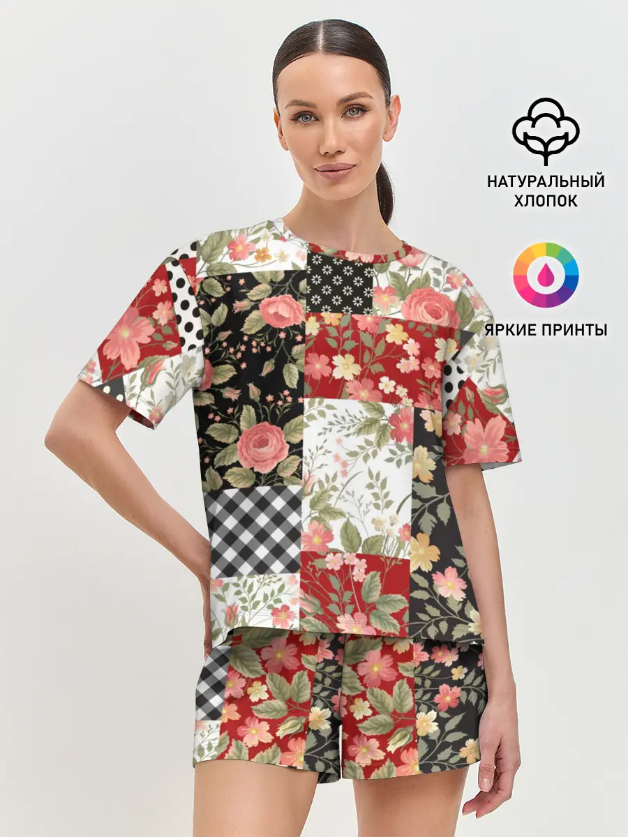 Женская пижама с шортами / Лоскутный орнамент